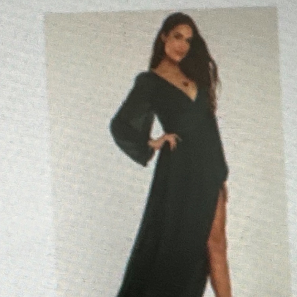 Lulu's Deep Green Bell Sleeve Gown Great for Mother of the Bride dress